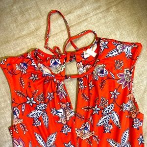 Coral Cotton-Elastane Open-Back Mini Dress